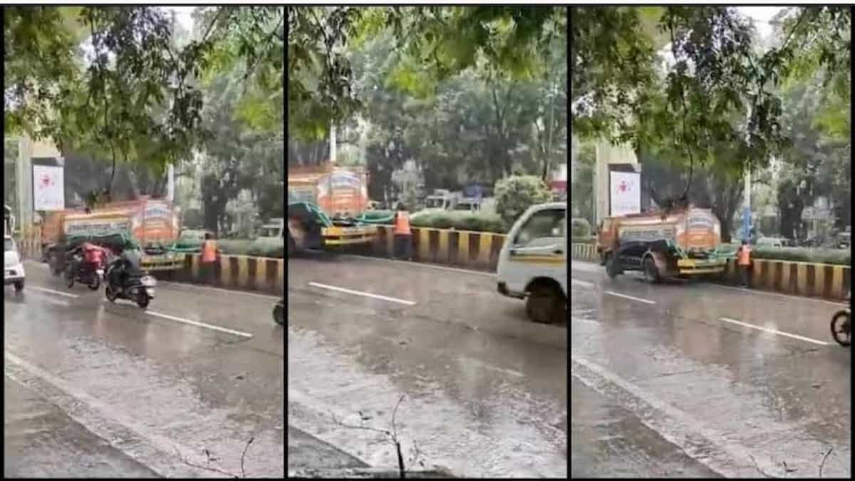 मूसलाधार बारिश के बावजूद टैंकर से पौधों की सिंचाई का वीडियो वायरल, लोगों ने पूछा- 'ये कैसा मजाक ?'