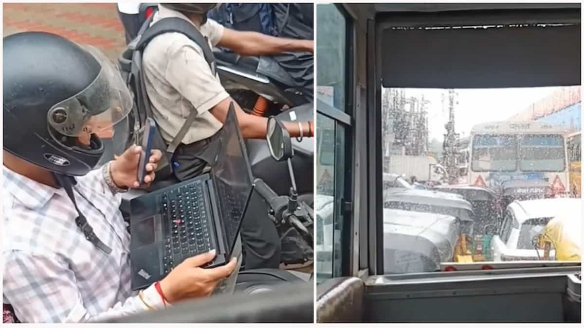 सड़क पर खुला दफ्तर! बेंगलुरु के भयंकर ट्रैफिक में शख्स ने बाइक पर बैठकर किया ऑफिस का काम, वायरल वीडियो पर भड़के लोग