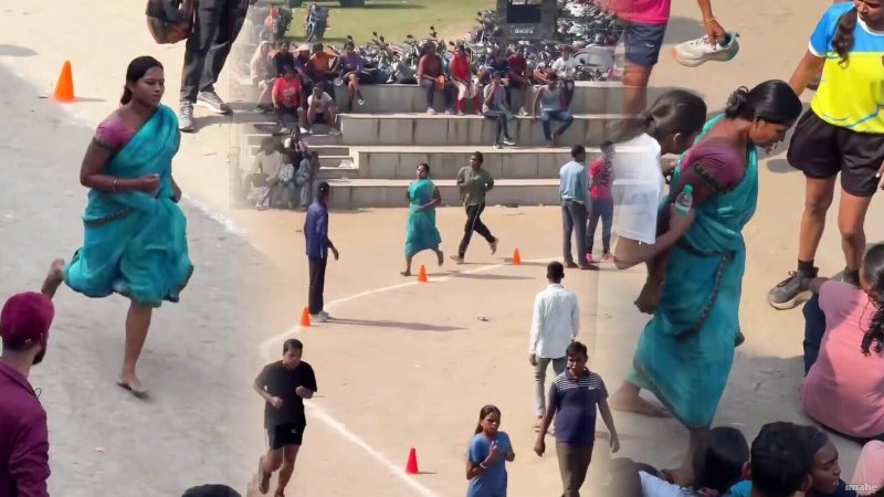 नंगे पांव, कमर में साड़ी कसकर मैदान में उतरी महिला
